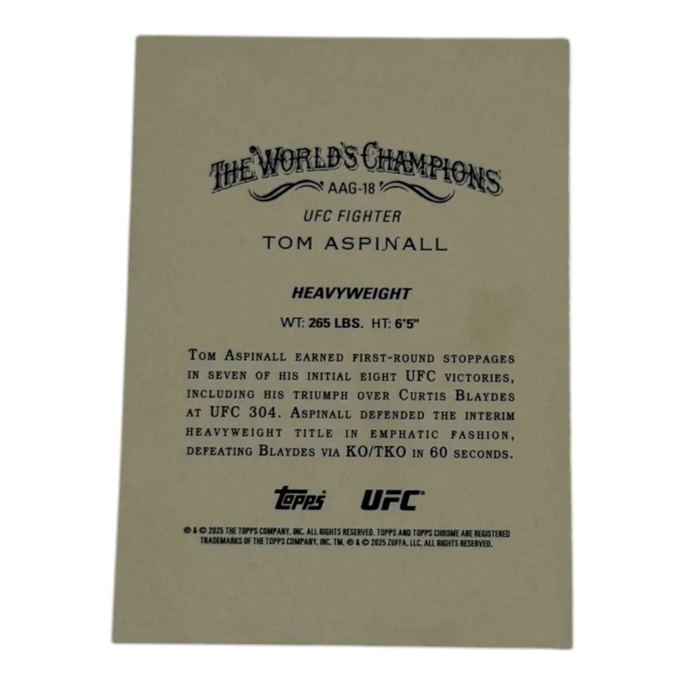 2025‎ Topps Chrome Allen & Ginter Tom Aspinall UFC AAG-18 Heavyweight Card - Picture 2 of 2
